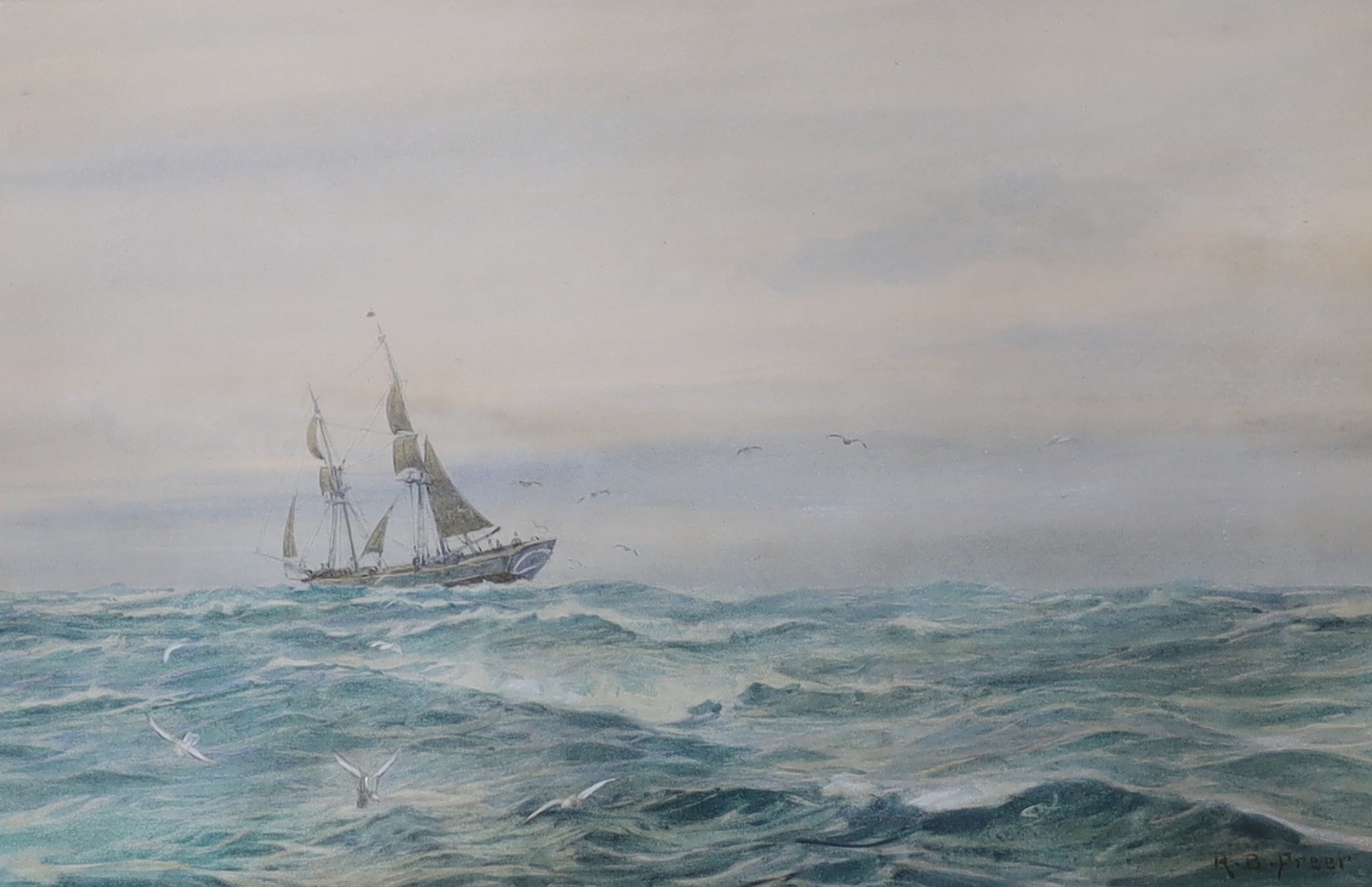 Henry Branston Freer (fl.1870-1900), heightened watercolour, 'The North Sea', signed, details verso, 33 x 22cm